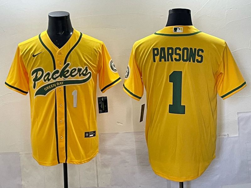 Men Green Bay Packers #1 Parsons yellow Nike NFL 2025 jersey 02